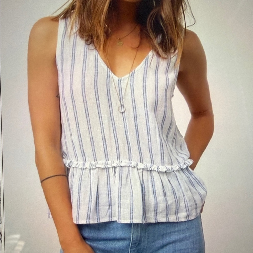 Rails Mira Peplum Sleeveless Top Marine Stripe